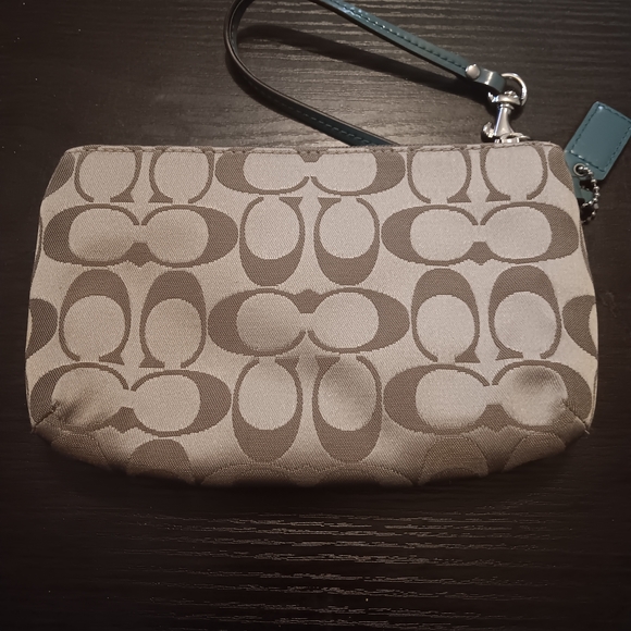 Coach Gray and Teal Wristlet Or Clutch - Picture 3 of 12